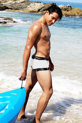 Icker Sea Lace Up Contrast Square Cut Trunk Swimwear White/Black COB-15-17