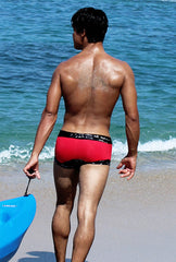 Icker Sea Lace Up Contrast Square Cut Trunk Swimwear Red/Black COB-15-17