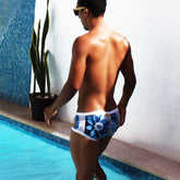 Icker Sea Greek Floral Mesh Side Square Cut Trunk Swimwear COB-19-03