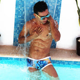 Icker Sea Greek Floral Mesh Side Square Cut Trunk Swimwear COB-19-03