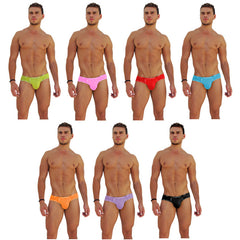 Icker Sea 7 pack logo trim kiss my ass brief underwear in neon green pink red blue orange purple and black colors