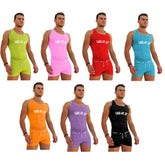 Ick er sea 7 pack logo trim kiss my ass tank tops and shorts sets in neon green pink red blue orange purple and black
