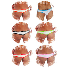 Six pairs of icker sea fresh dots logo trim brazilian thong underwear in white with colorful elastic waistbands