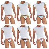 White sleeveless Icker Sea muscle top with fresh dots logo trim along neckline and armholes in assorted colors pack