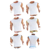 Icker Sea 6 pack fresh dots logo trim white sleeveless athletic tops with pink red green black and blue trim