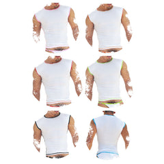 Icker Sea 6 pack fresh dots logo trim white sleeveless athletic tops with pink red green black and blue trim