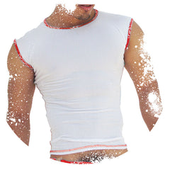 Icker Sea Fresh Dots Logo Trim Muscle Top T Shirt Red COI-14-FD-04