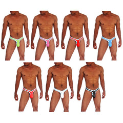 Ibrick sea seven pack yee logo trim thong underwear in neon green pink red blue and black with white trim