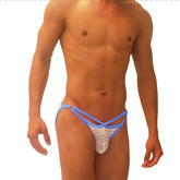 Icker Sea Superhero Stripe Cut Out Micro Slip Bikini Underwear Blue COI-19-01