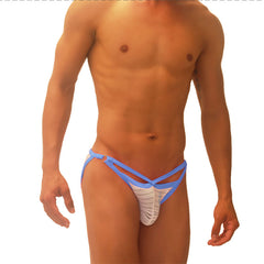 Icker Sea Superhero Stripe Cut Out Micro Slip Bikini Underwear Blue COI-19-01