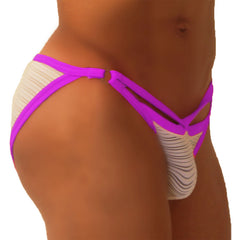 Icker Sea Superhero Stripe Cut Out Micro Slip Bikini Underwear Purple COI-19-01