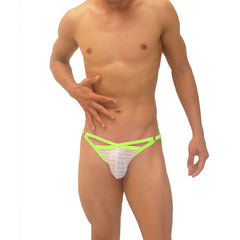 Icker Sea Superhero Stripe Cut Out Jock G String Underwear Green COI-19-02