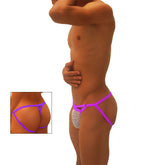 Icker Sea Superhero Stripe Cut Out Jock G String Underwear Purple COI-19-02