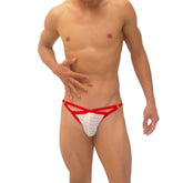Icker Sea Superhero Stripe Cut Out Jock G String Underwear Red COI-19-02