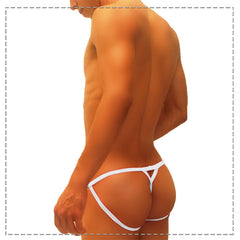 Icker Sea Superhero Stripe Cut Out Jock G String Underwear White COI-19-02
