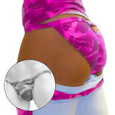 Icker Sea Camouflage Back Cut Out Micro Slip Tanga Bikini Underwear Fuchsia COI-21-01