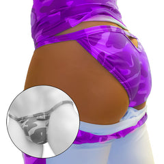 Icker Sea Camouflage Back Cut Out Micro Slip Tanga Bikini Underwear Purple COI-21-01