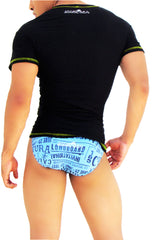 Icker Sea Contrast Stitching V Neck Short Sleeved T Shirt Black/Green COI-S-14-BC-10