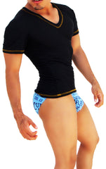 Icker Sea Contrast Stitching V Neck Short Sleeved T Shirt Black/Mango COI-S-14-BC-1