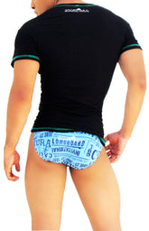 Icker Sea Contrast Stitching V Neck Short Sleeved T Shirt Black/Turquoise COI-S-14-BC-2