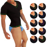 Black v neck short-sleeved icker sea t shirt with green contrast stitching from 10 pack assorted colors set