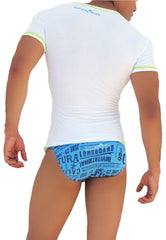 Icker Sea Contrast Stitching V Neck Short Sleeved T Shirt White/Green COI-S-14-WC-10