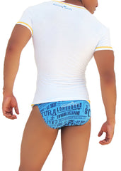 Icker Sea Contrast Stitching V Neck Short Sleeved T Shirt White/Mango COI-S-14-WC-1