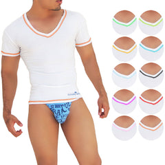 Icker sea white v neck short sleeved t shirt with orange trim and snug form fitting design from 10 pack assorted colors