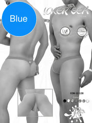 Blue icker sea contrast line thong swimwear with sleek minimalist design and subtle front branding for men