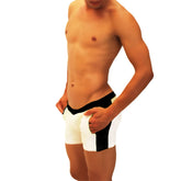 Icker Sea contrast side panel jock shorts black with white bold vertical stripe for athletic use