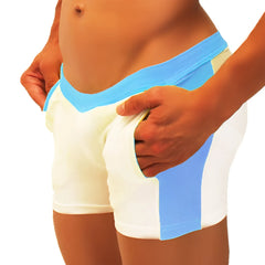 White and light blue Icker Sea contrast side panel jock shorts with a contrasting stripe ideal for athletic use