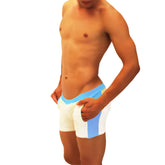 Icker Sea contrast side panel jock shorts in white and light blue with a contrasting waistband for athletic use