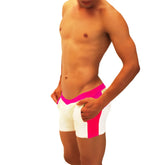 Icker Sea contrast side panel jock shorts in bright pink and white with bold stripe design for athletic wear