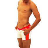 Icker Sea contrast side panel jock shorts in red with white athletic briefs featuring a bold sporty design