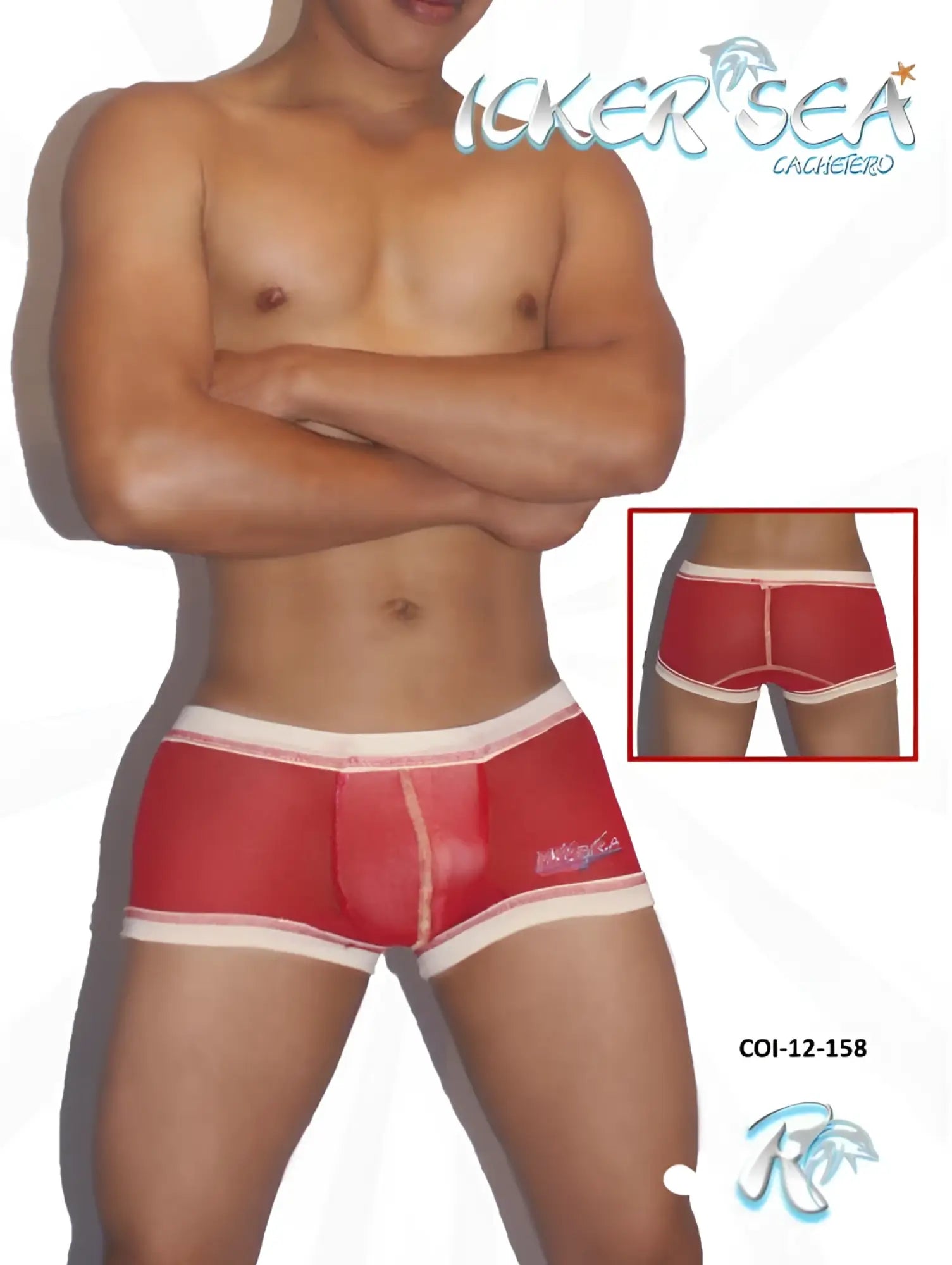Icker Sea red and white mesh boxer briefs with contrast stitching snug fit and subtle logo on left hip
