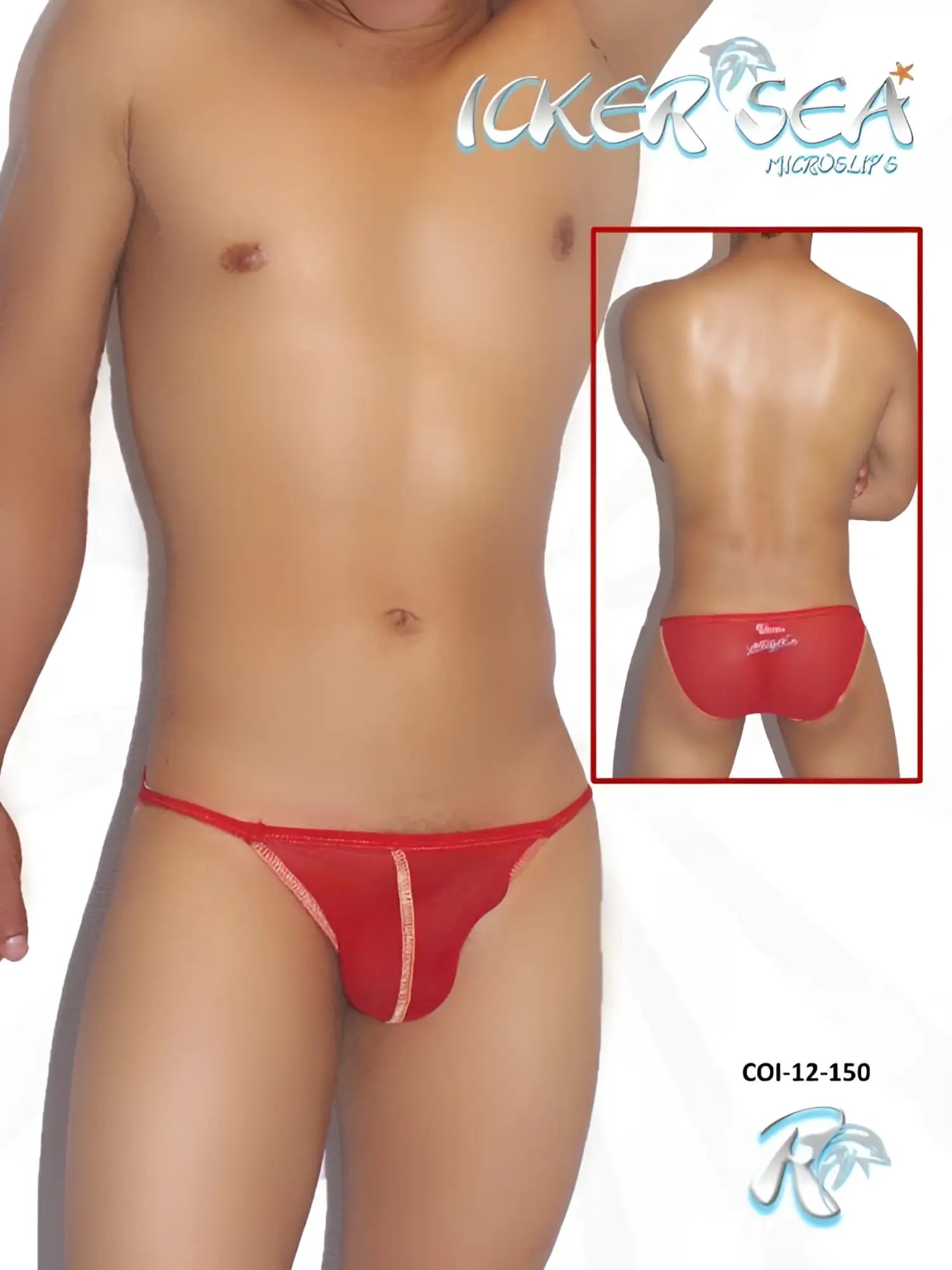 Icker Sea red mesh micro briefs with subtle white trim along side seam contrast stitching bikini underwear
