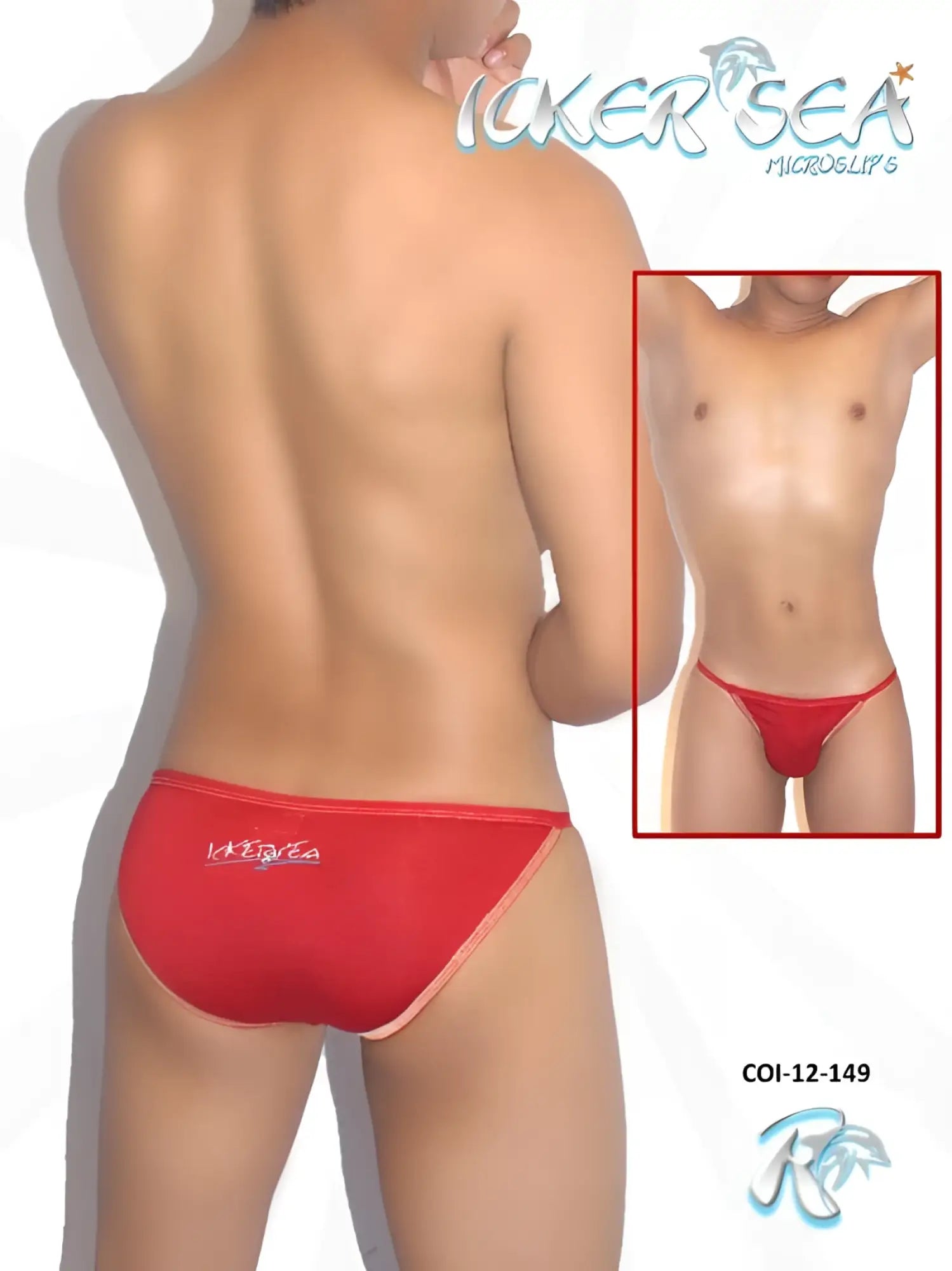 Back view of red laker sea micro slip swim trunks with subtle white logo from icker sea contrast stitching bikini underwear