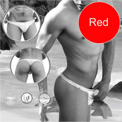 Icker Sea contrast stitching tanga thong swimwear in red with white trim for men made of lightweight fabric