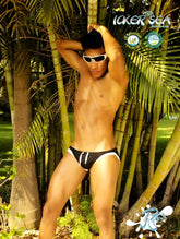 Black and white Icker Sea contrast trim micro slip bikini swimwear with drawstring waistband for swimming