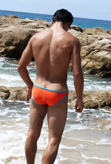 Icker Sea contrast trim mini brief bikini swimwear in bright orange with blue trim perfect for swimming and beachwear