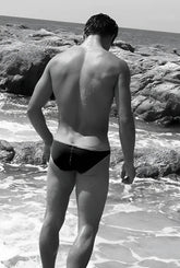 Black icker sea contrast trim mini brief bikini swimwear with fitted design in white and blue for swimming use