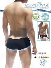 Icker Sea contrast trim mini square cut trunk swimwear in black with white trim for sleek modern swimwear style