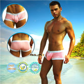Icker Sea contrast trim square cut pink swim trunks with white trim and zipper detail for swimwear use