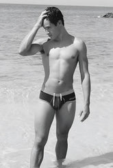 Black and white Icker Sea cheeky mini bikini swimwear with light waistband and drawstrings in black blue COB-15-39