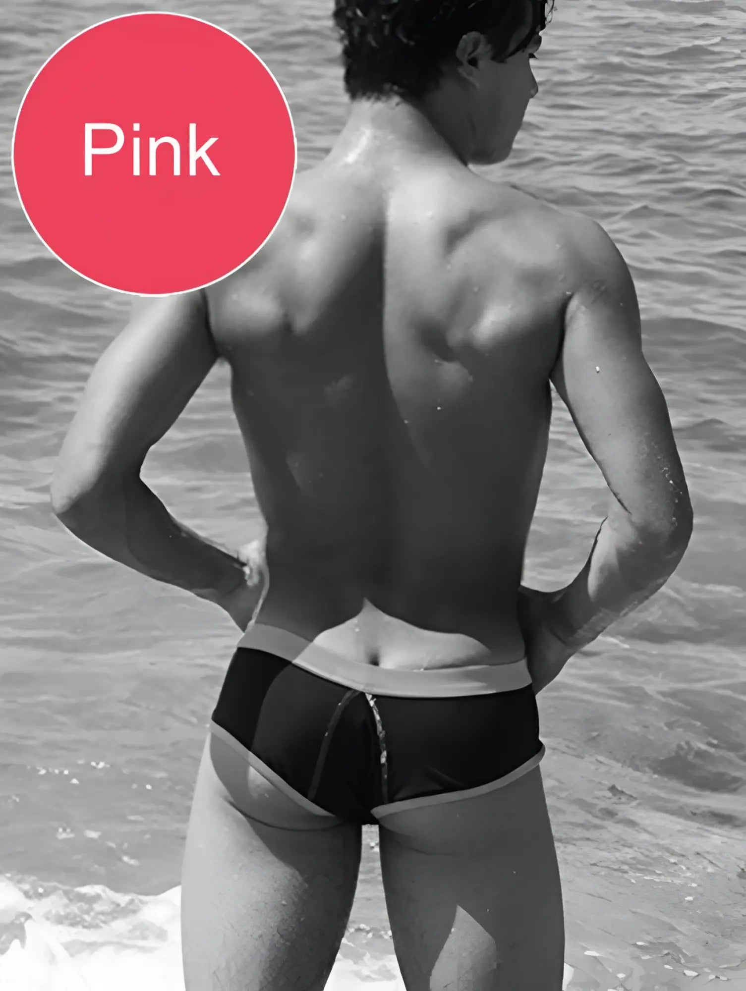 Black and white cheeky mini bikini swimwear with pink waistband contrast trim and stitching for swimming and beachwear