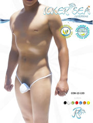 White nylon Icker Sea Cup Micro G String swimwear with molded plastic pouch at front for men