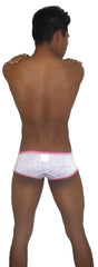 White lace boxer briefs with pink trim by icker sea featuring devoured design in pink and white coI-13-08