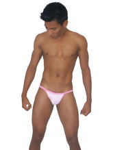 Pink thong micro slip bikini underwear with thin matching pink waistband from icker sea devoured collection