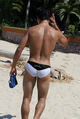 White swim trunks with black waistband from icker sea duotone bikini swimwear black cob-15-22 for beach use