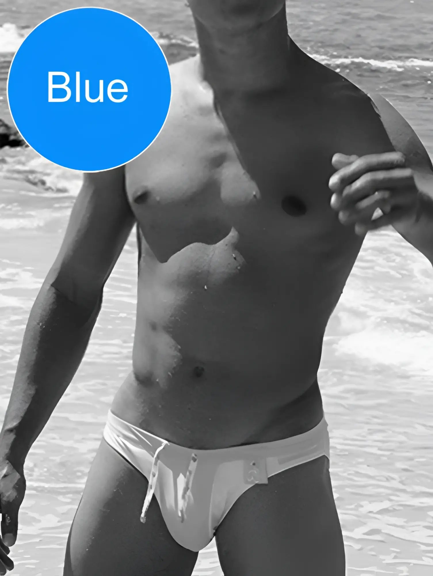 White swim trunks with drawstring waistband part of icker sea duotone bikini swimwear blue cob-15-22 collection